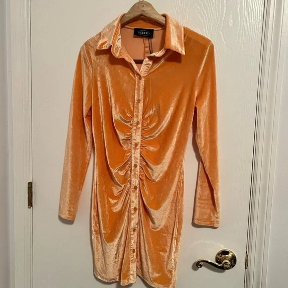 NWT Orange Cider Gathered Velvet
Dress - Picture 1 of 7